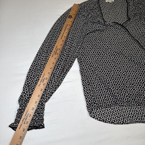 Max Studio Black Tan White Geo Print Elastic Cuff Pleated Blouse Tunic L Top EUC - Picture 7 of 16